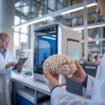 Un chercheur manipule un cerveau imprimé en 3D au laboratoire