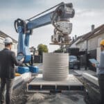 Un robot portique imprime des murs en béton sur un chantier à Bezannes
